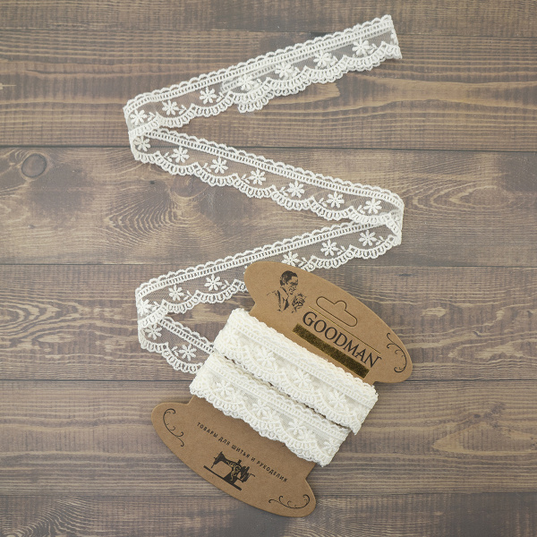 Кружево-вышивка на тюле, 30 мм, цвет молочный, 100% полиэстер, 4,5 м. Арт T-3003.112