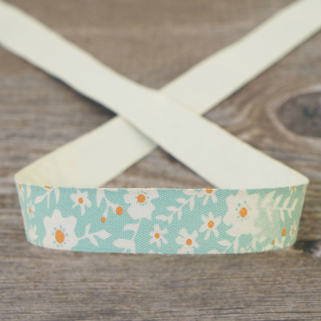 Лента хлопковая на картонной катушке "Цветы: зеленый с оранжевым". Арт VR15.037