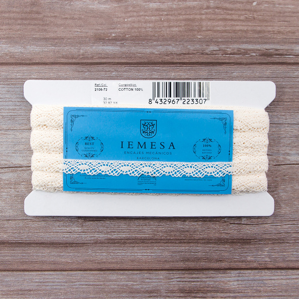 Мерсеризованное хлопковое кружево, 16 мм, шампань. Арт 2106/72