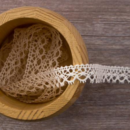 Мерсеризованное хлопковое кружево, 14 мм, шампань. Арт 2094/72