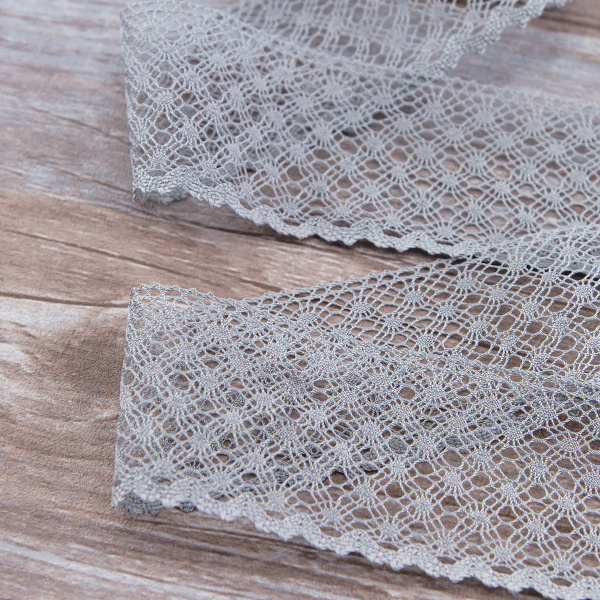 Мерсеризованное хлопковое кружево, 50 мм, цвет серый. Арт 2040/W3