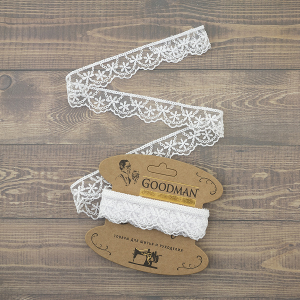 Кружево-вышивка на тюле, 28 мм, цвет белый, 100% полиэстер, 3,5 м. Арт T-1910.212