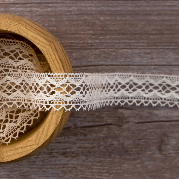 Мерсеризованное хлопковое кружево, 20 мм, цвет шампань. Арт 1579/72