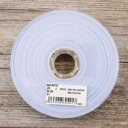 Косая бейка хлопок/полиэстер, 20 мм, 20 м, цвет 51, бледно-голубой. Арт 6470-20мм-51