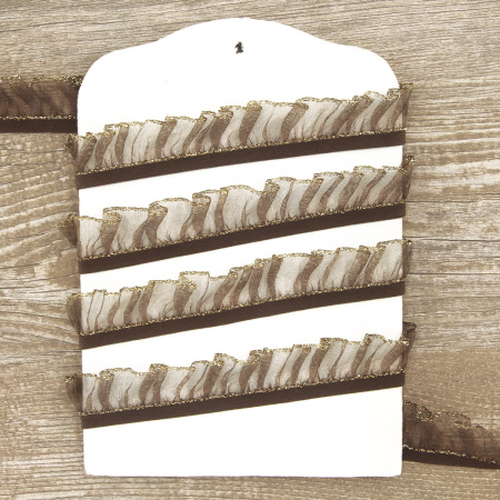 Рюш эластичный PEGA, коричневый с золотым люрексом, 18 мм. Арт 821619218H7927          