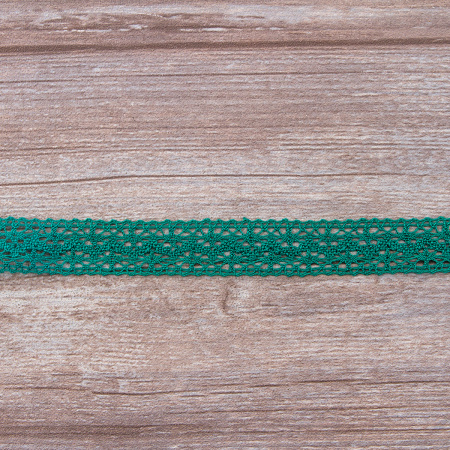 Мерсеризованное хлопковое кружево, 20 мм, цвет изумрудно-зеленый. Арт 3037/12                 