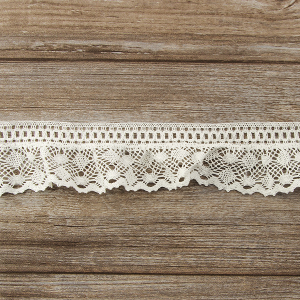 Мерсеризованное хлопковое кружево, 65 мм, цвет белый. Арт 2216/01