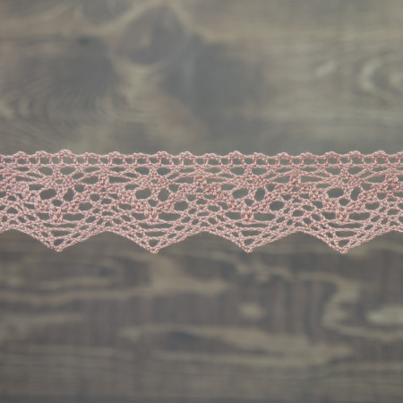 Кружево плетеное, 25 мм, цвет бледно-розовый, 100% хлопок, 5 м. Арт K-5003-87