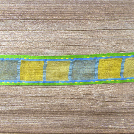 Лента органза с рисунком SAFISA, 38 мм, цвет зеленый/желтый. Арт 25238-38-03