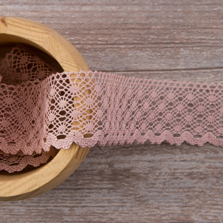 Мерсеризованное хлопковое кружево, 30 мм, цвет пыльно-розовый. Арт 2021/W4