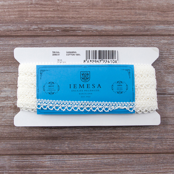 Мерсеризованное хлопковое кружево, 14 мм, белый. Арт 2094/01