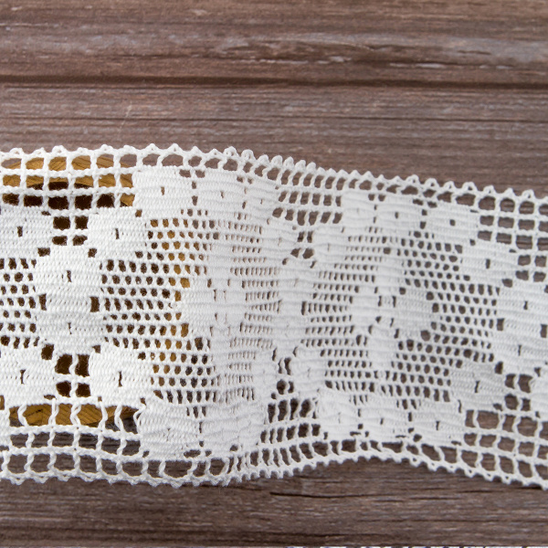 Мерсеризованное хлопковое кружево, 90 мм, цвет белый. Арт 2230/01
