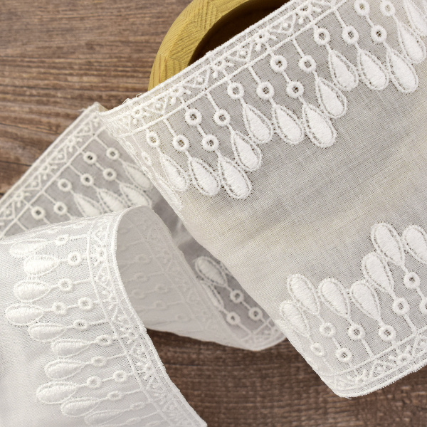 Шитье-вышивка на батисте, прошва, 100 мм, цвет белый. Арт 37197/B