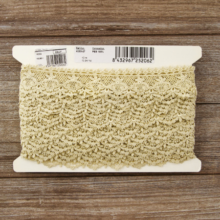 Мерсеризованное хлопковое кружево, 40 мм, цвет бежевый. Арт K055/27