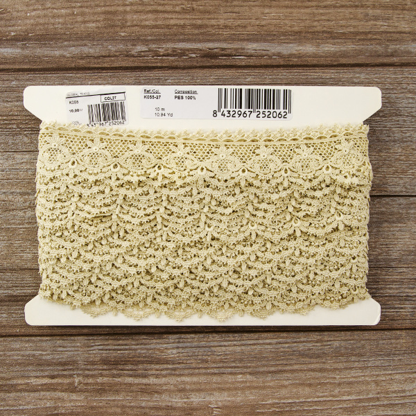 Мерсеризованное хлопковое кружево, 40 мм, цвет бежевый. Арт K055/27