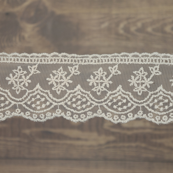 Кружево-вышивка на тюле, 37 мм, цвет светло-серый, 100% полиэстер, 4,5 м. Арт T-3008.373