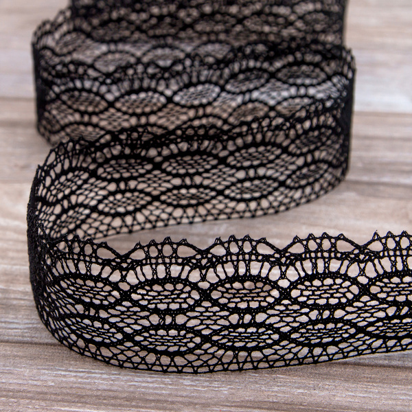 Мерсеризованное хлопковое кружево, 45 мм, цвет черный. Арт 3745/14                 
