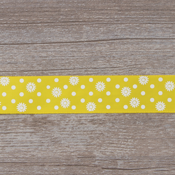 Лента репсовая SAFISA с напечатаным рисунком, 25 мм, 15 м, цвет 32, желтый. Арт 25313-25мм-32