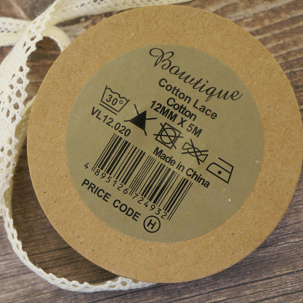 Кружево хлопковое на картонной катушке, цвет натуральный. Арт VL12.020