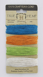 Шнуры на блистере HEMPTIQUE #20 - 1 мм, 4 цвета по 9,1 м