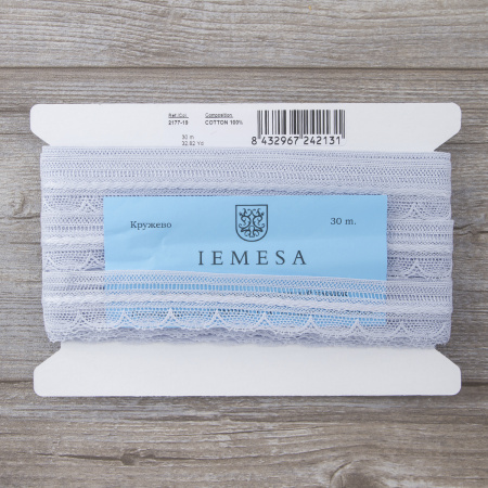 Мерсеризованное хлопковое кружево, 33 мм, цвет светло-голубой. Арт 2177/19