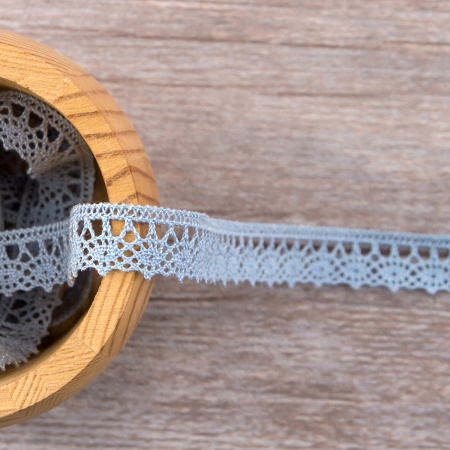 Мерсеризованное хлопковое кружево, 12 мм, цвет темно-голубой. Арт 3267/F4                 