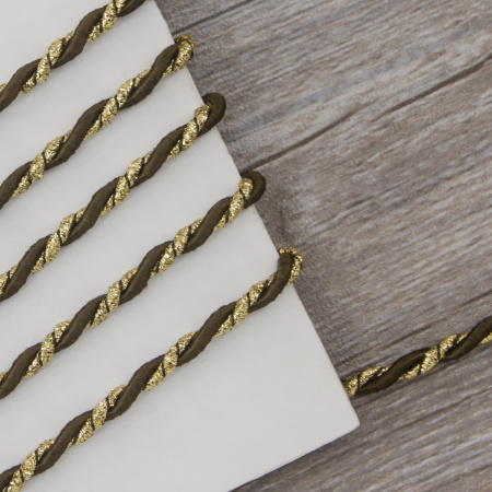 Шнур витой PEGA,  коричневый с люрексом, 5 мм. Арт 845219950DA702          