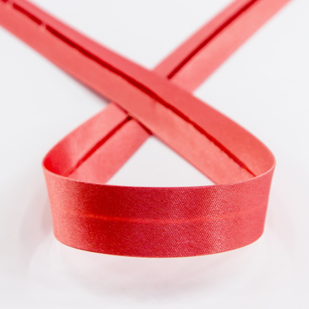 Косая бейка атласная 20 мм, 25 м, цвет 59, кораловый. Арт 6260-20мм-59            