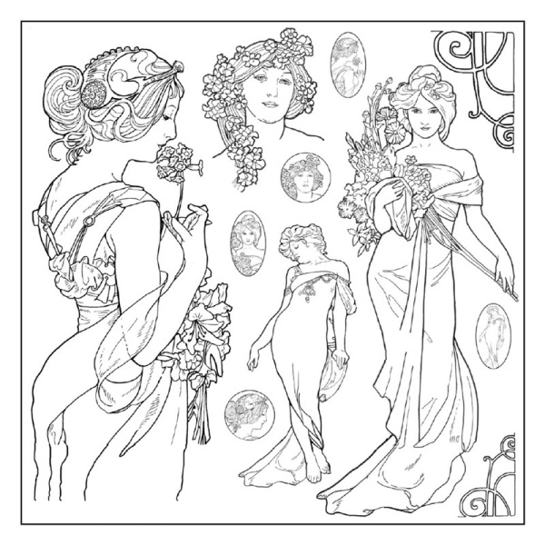 Салфетка рисовая с контуром рисунка "Mucha". Арт DFTM14