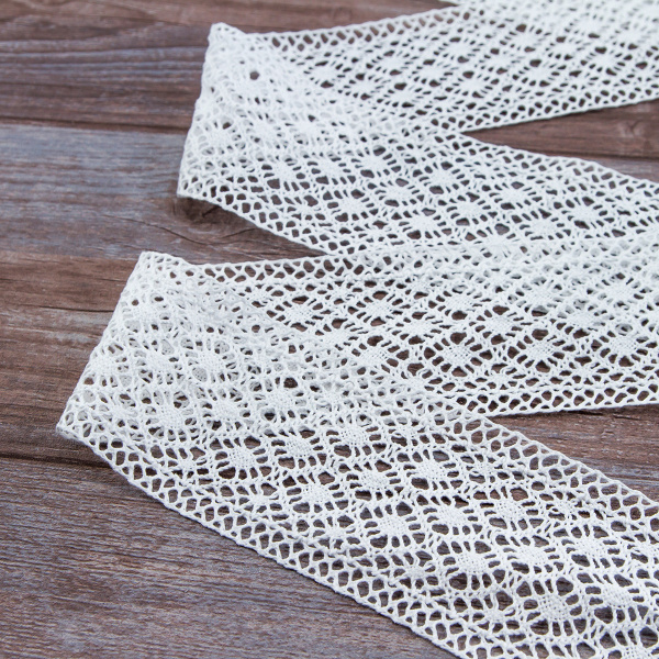 Мерсеризованное хлопковое кружево, 85 мм, цвет белый. Арт 2232/01