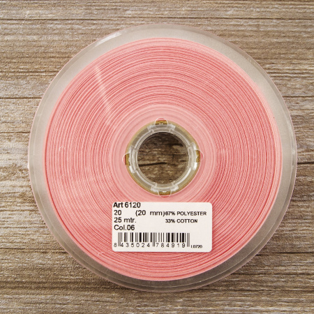 Косая бейка хлопок/полиэстер 20 мм, 25 м, цвет 06, розово-персиковый. Арт 6120-20мм-06            