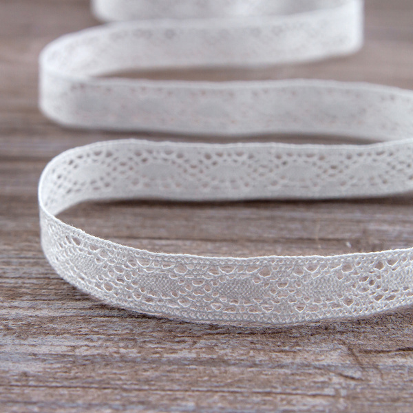 Мерсеризованное хлопковое кружево, 16 мм, белый. Арт 2109/01
