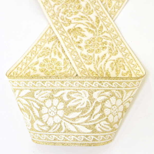 Лента жаккардовая с люрексом SAFISA, 50 мм, 15 м, цвет 101. Арт 9251-50мм-101