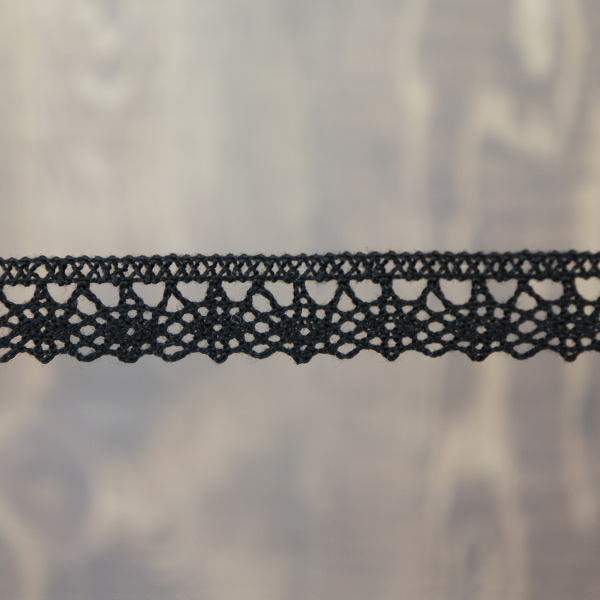Кружево плетеное, 10 мм, цвет черный, 100% хлопок, 5 м. Арт K-5001-13