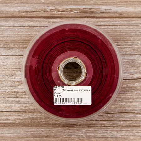 Косая бейка атласная 30 мм, 25 м, цвет 30, бордо. Арт 6260-30мм-30            