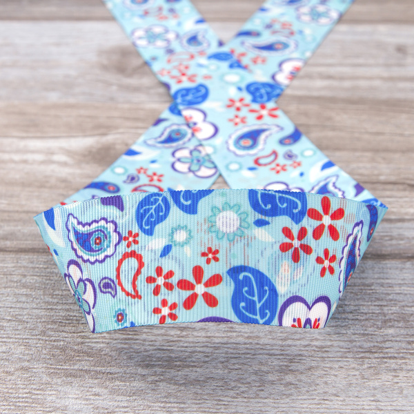 Лента репсовая SAFISA с рисунком, 39 мм, 15 м, цвет 02, голубой. Арт 25310-39мм-02