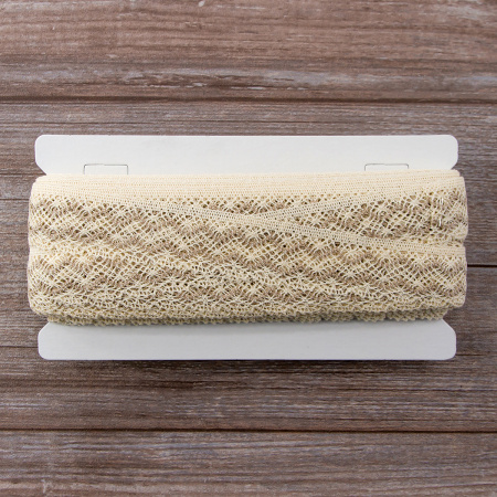 Мерсеризованное хлопковое кружево, 35 мм, цвет сливочный с бежевым. Арт 1880/R0