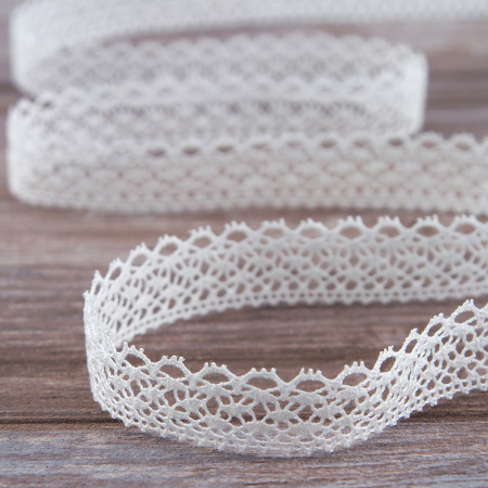 Мерсеризованное хлопковое кружево, 20 мм, белый. Арт 2095/01