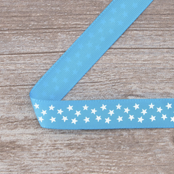 Лента репсовая SAFISA рисунок "звездочки", 15 мм, 15 м, цвет 16, бирюзовый. Арт 35120-15мм-16