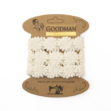 Кружево гипюр, 28 мм, цвет молочный, 100% полиэстер, 3,5 м. Арт G-4988.112