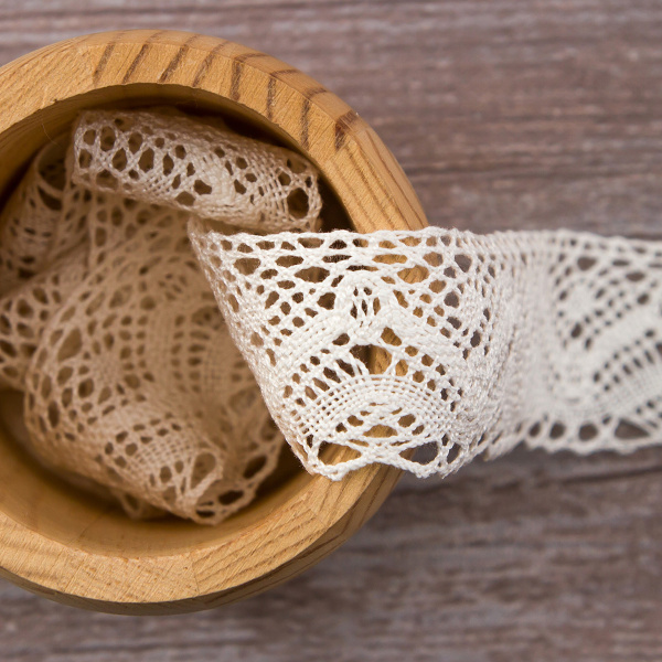 Мерсеризованное хлопковое кружево, 39 мм, шампань. Арт 2144/72