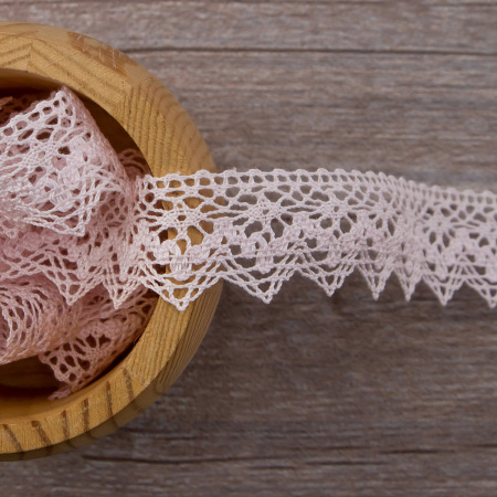 Мерсеризованное хлопковое кружево, 25 мм, цвет светло-розовый. Арт 3207/06                 