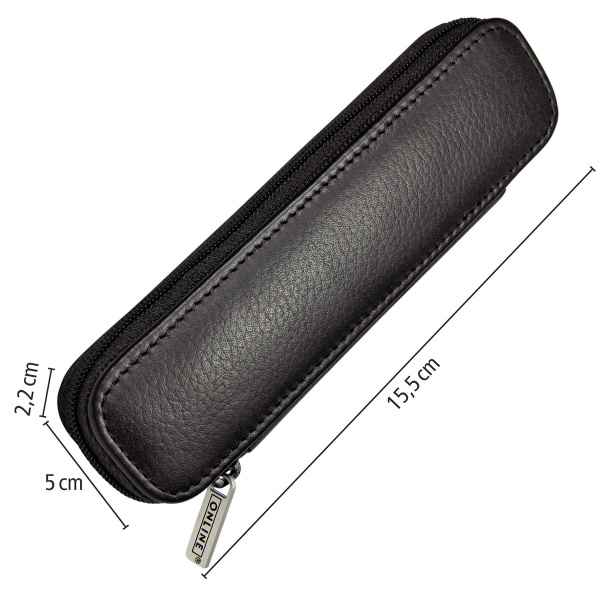 Пенал для ручек "Leather Case" на молнии, 15 х 5 х 2 см, натуральная кожа, цвет черный. Арт 90686