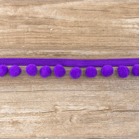 Тесьма с помпонами, диаметр 10 мм, цвет фиолетовый. Арт PA-18-col.404