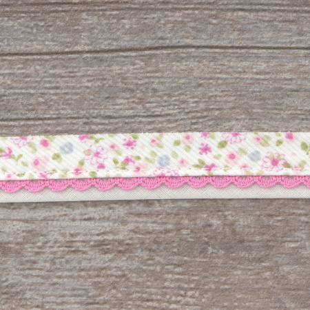 Косая бейка с фестонным краем, 18 мм, цвет бело-розовый. Арт 243986/1