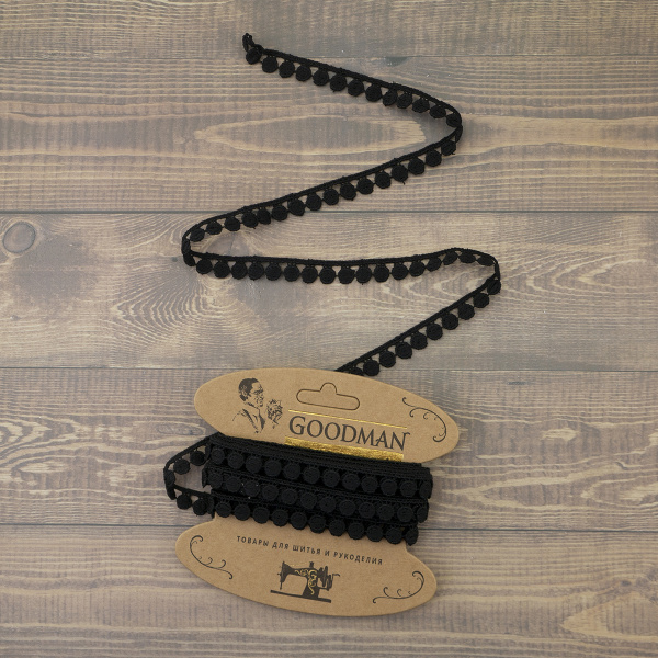 Кружево гипюр, 12 мм, цвет черный, 100% полиэстер, 4,5 м. Арт G-4634.13