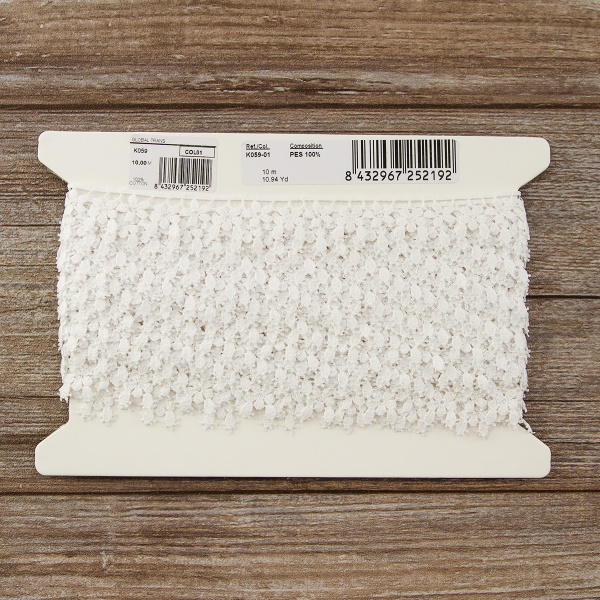 Мерсеризованное хлопковое кружево, 24 мм, цвет белый. Арт K059/01