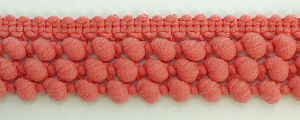 Тесьма с помпонами трехрядная, цвет коралловый