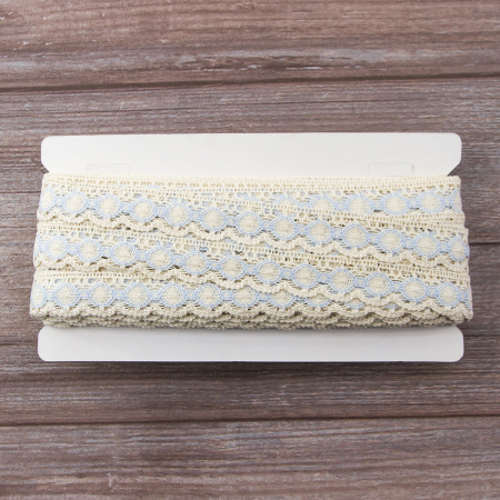 Мерсеризованное хлопковое кружево, 23 мм, цвет бежевый/сиреневый. Арт 3679/98