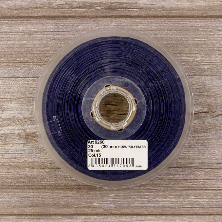 Косая бейка атласная 30 мм, 25 м, цвет 15, темно-синий. Арт 6260-30мм-15            
